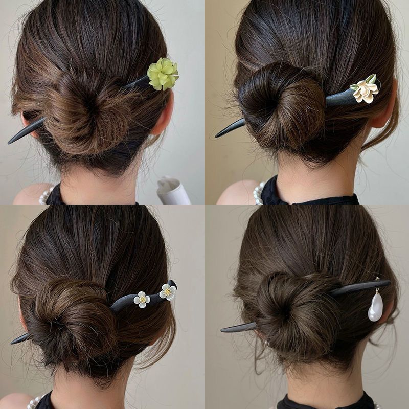 Black Ebony Hairpin Set for Girls, Complete Set of Ancient Style Hairpins for Young People, Classical Hair Accessories