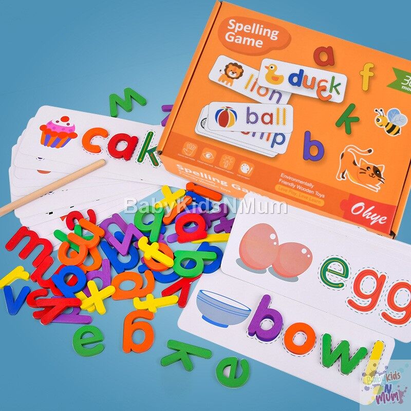HOT Spelling Learning Toy Wooden ABC Alphabet Flash Cards Matching Shape Letter Games Early learning Montessori Toy for Kids