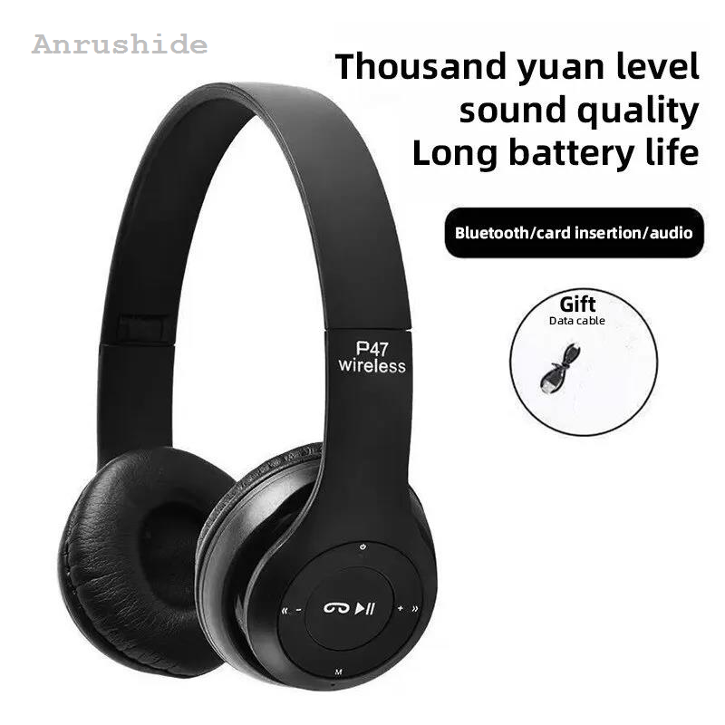 Anrushide Stereo P47 Wireless Bluetooth Headset Over the Ear Fone BNew luetooth Earphones Folding Game Earbuds Stereo Headphones