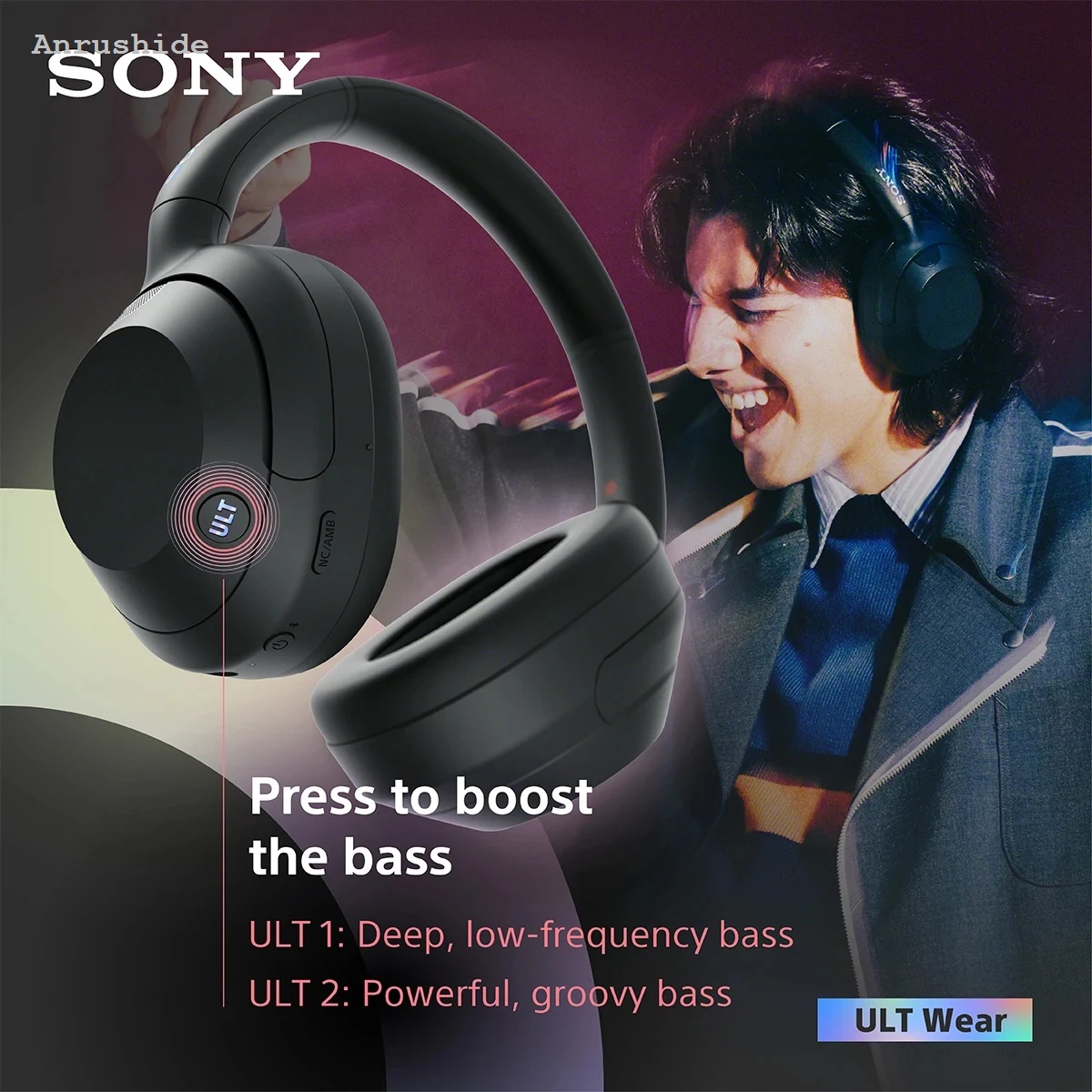 Anrushide Sony ULT wear wireless noise cancellation headphones, powerful bass, 【2025 Version】 folding headset, LDAC, DSEE, WH-ULT900N ™ Double connection