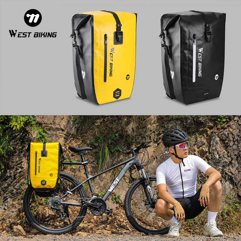 WEST BIKING Bicycle Travel Bag 25L Rear Trunk Large Capacity Reflective Rear Bag 100% Waterproof Bicycle Storage Bag