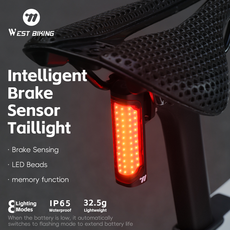 WEST BIKING Bicycle Intelligent Tail Light IP65 Waterproof 120 LM High Visibility Brake Sensing Rear Light Bicycle Accessories