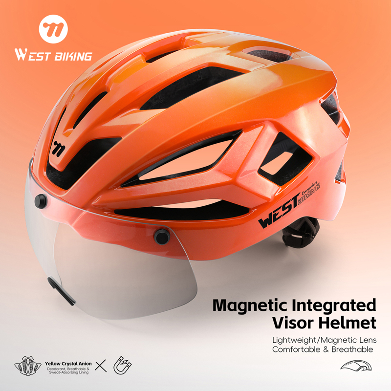 WEST BIKING Road Bike Helmet Magnetic Goggles Ultralight Aero Helmet Skating Electric Scooter Detachable Antibacterial Pads