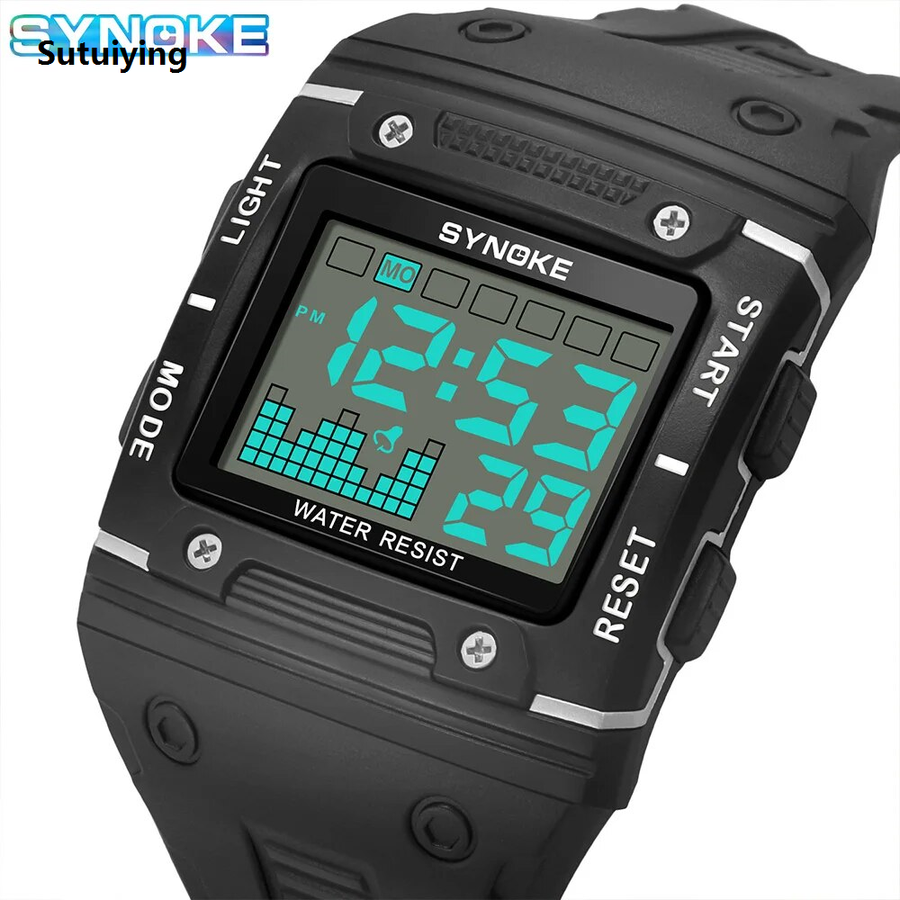 【New Trend】Sutuiying Profesional SYNOKE Digital Watch Men Sports Electronic Watch Waterproof Night Glow Large Screen Square Student Watch Outdoor Running Camping