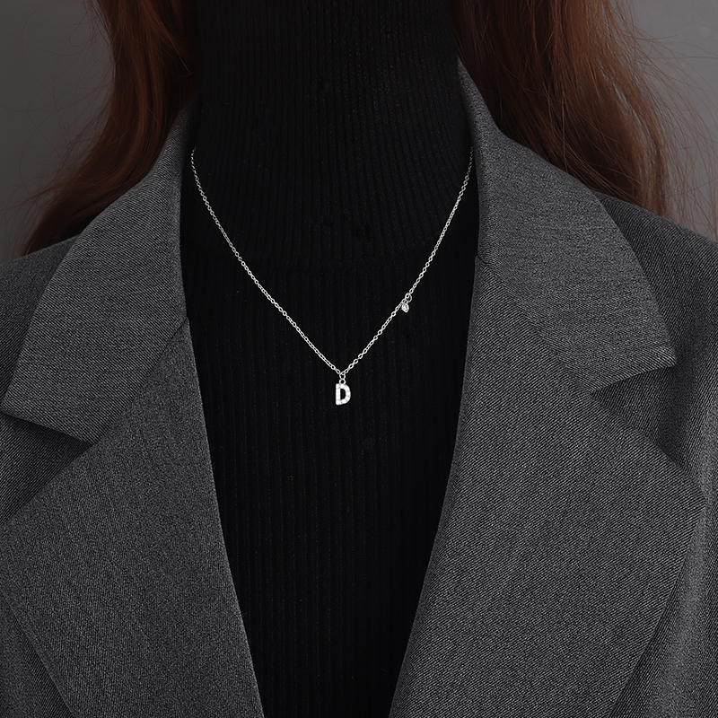 New 925 Sterling Silver Letter Necklace Shiny Zircon Letter Pendant Collar Chain Your Name Necklace Wedding Jewelry Birthday Gift