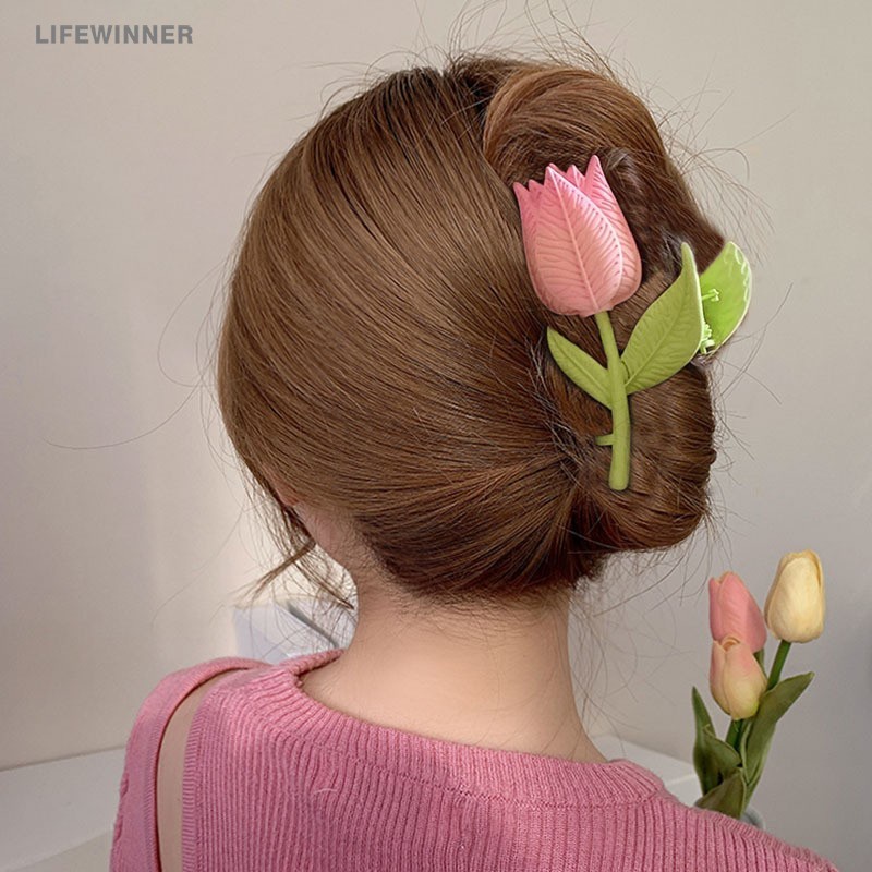 【Best-Selling】 Korean Sweet Colorful Tulip Flower Hairpins / Fashion Cute Large Hair Clip Hair Decorate / Women Elegant Hair Claw Hair Accessories