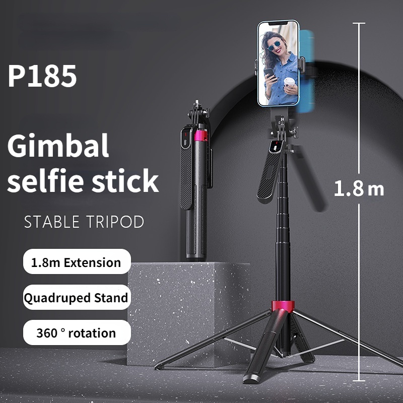 P185 gimbal 1800mm Wireless Selfie Stick Tripod Stand Foldable Monopod for Action Cameras Smartphones Balance Steady Shooting Live