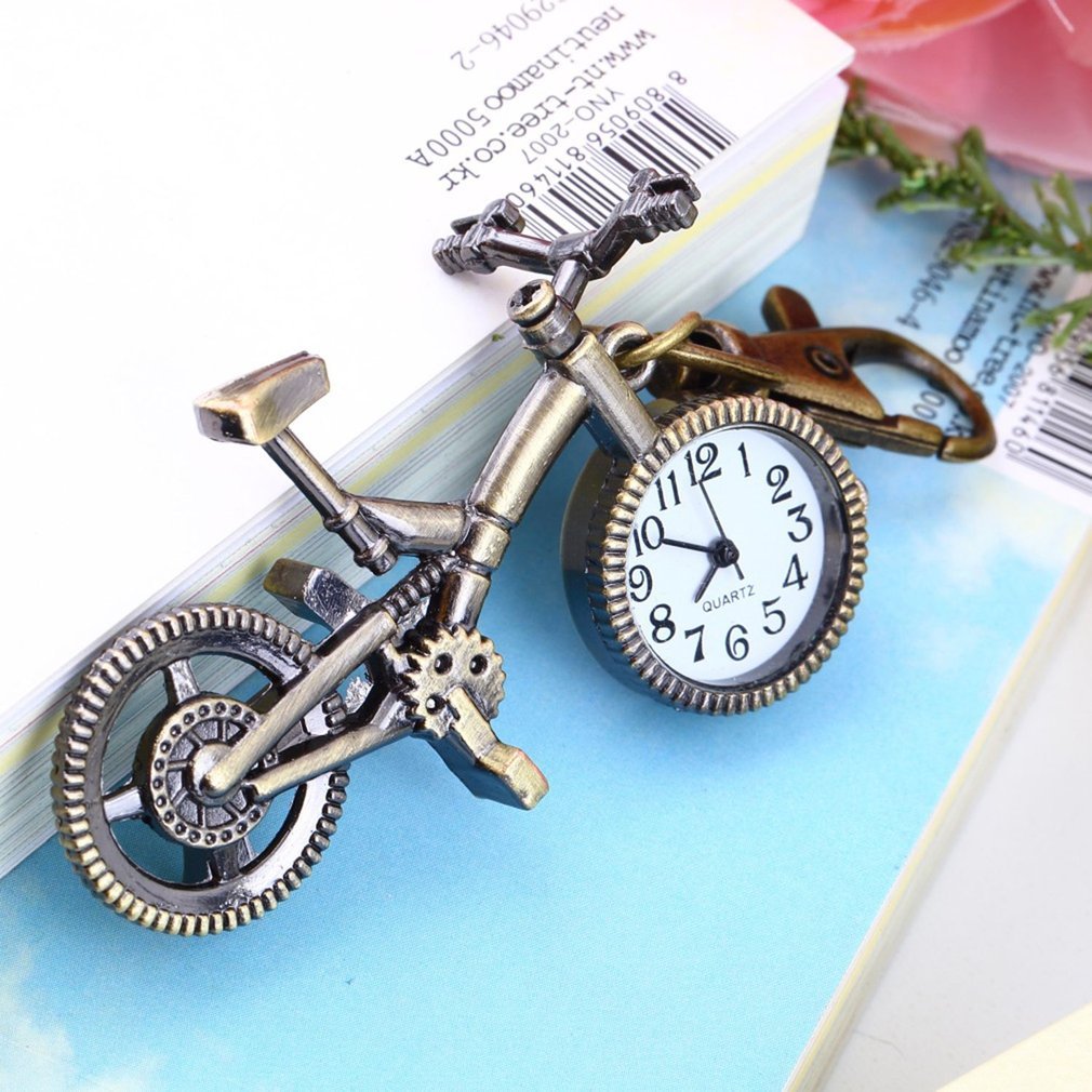 【Popular】2020 Fashion vintage Bronze Color Bike Clock Quartz Watch Necklace Sweater key Chain For Women Boys