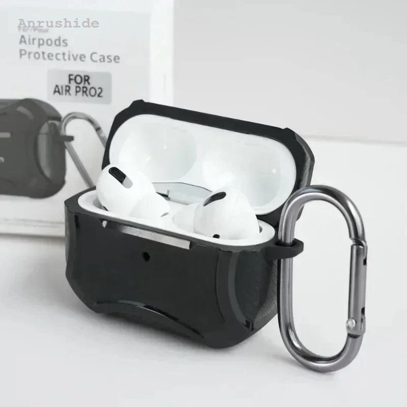 HOT Anrushide SP Carbon Fiber Texture Armor Rugged Earphone TPU Case For Airpods Bargain price Pro 2/Pro/Airpods 3 Full Protective Case with Metal Hook
