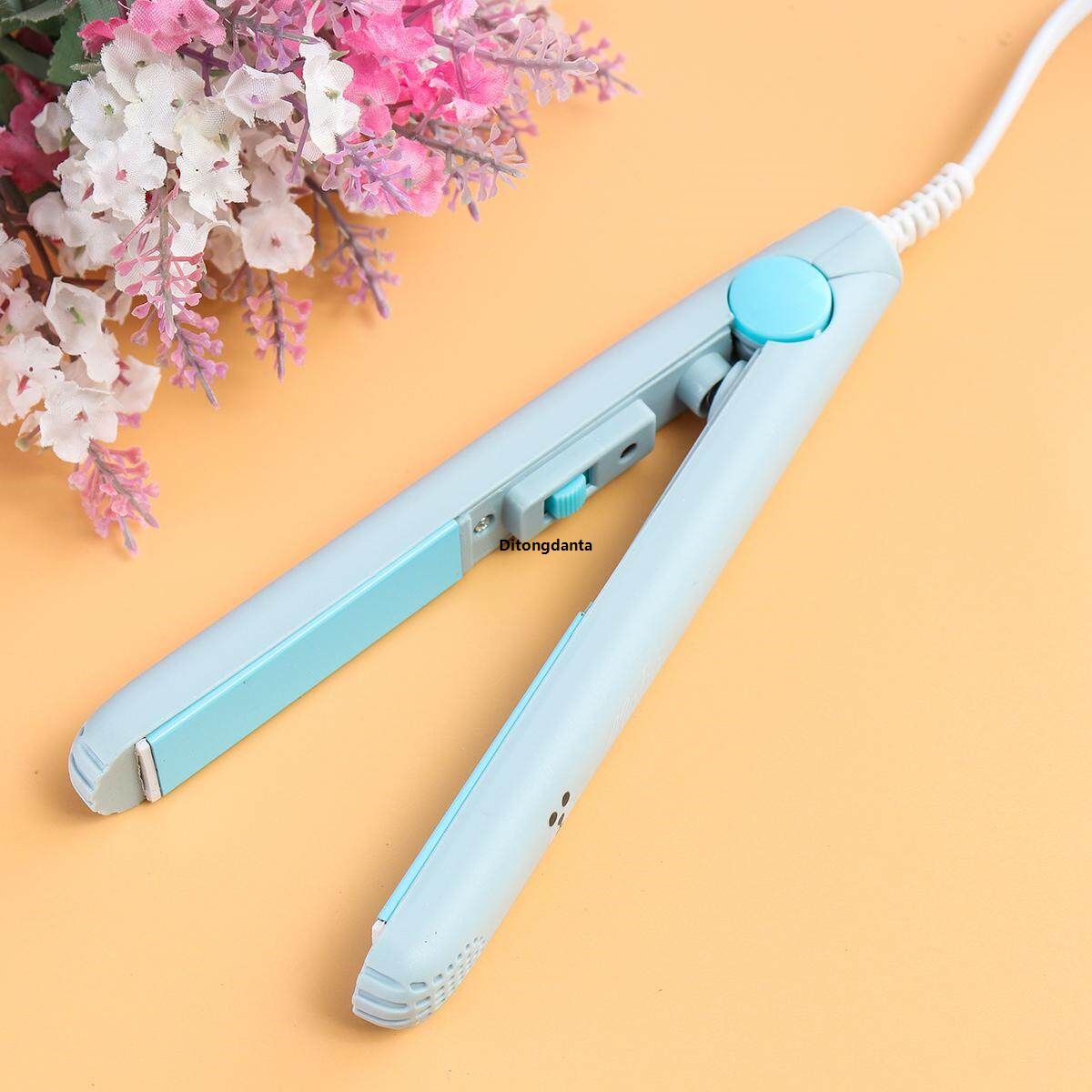 Blue－Salon Ceramic Curl Mini 1new2in Portable Electric Hair Straightener Flat Iron
