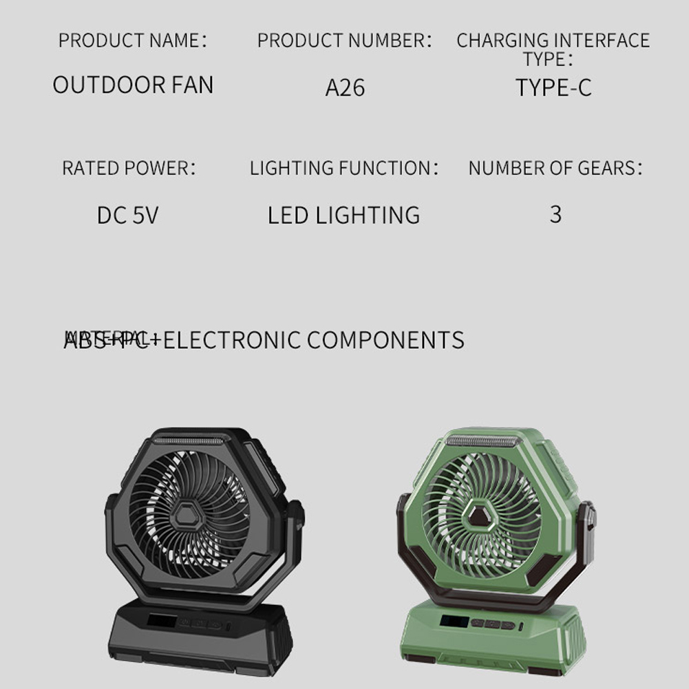 Multifunctional Camping Fan with LED Light 6 in-ch U-SB Batt-ery Operated Fan Ceiling Tent Light with 3 Lighting Modes & 3 Adjustable Wind Speed for Home Office Camping Picnic Fishing