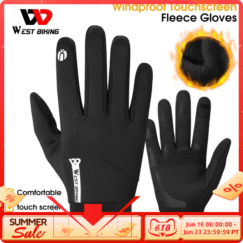 WEST BIKING Winter Men Thermal Gloves Cycling Windproof Full FingerGloves Touch Screen Fleece MTB Road Bike Warm Sport Gear