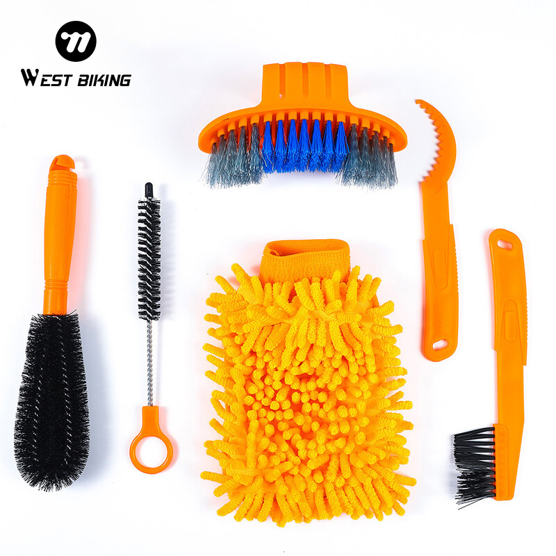 WEST BIKIING 6pcs Bicycle Cleaning Kit Clean Tire Brushes Tool Set Bike Disc Brakes Cleaner Bike Cleaning Gloves Mountain Bike Wash Tool Set