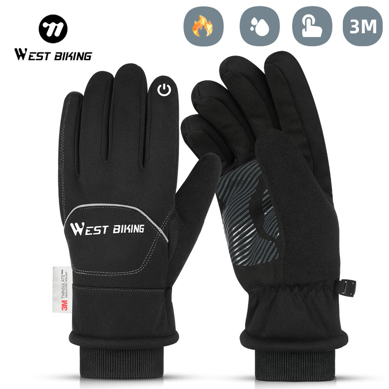 WEST BIKING Winter Motorcycle Gloves Waterproof Thermal 3M Cotton Anti-Slip Touch Screen Bicycle Gloves Thickened Warm Windproof