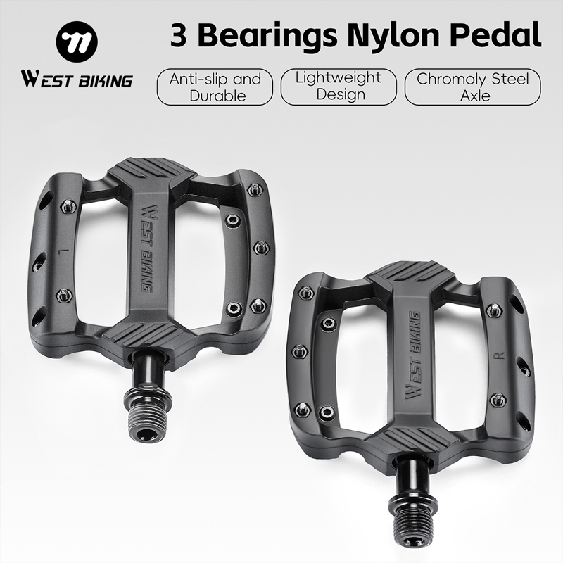 WEST BIKING Bicycle Nylon Pedal Road Mountain Bike Light Anti Slip Pedal Three Bearing Bicycle Pedal Riding Equipment