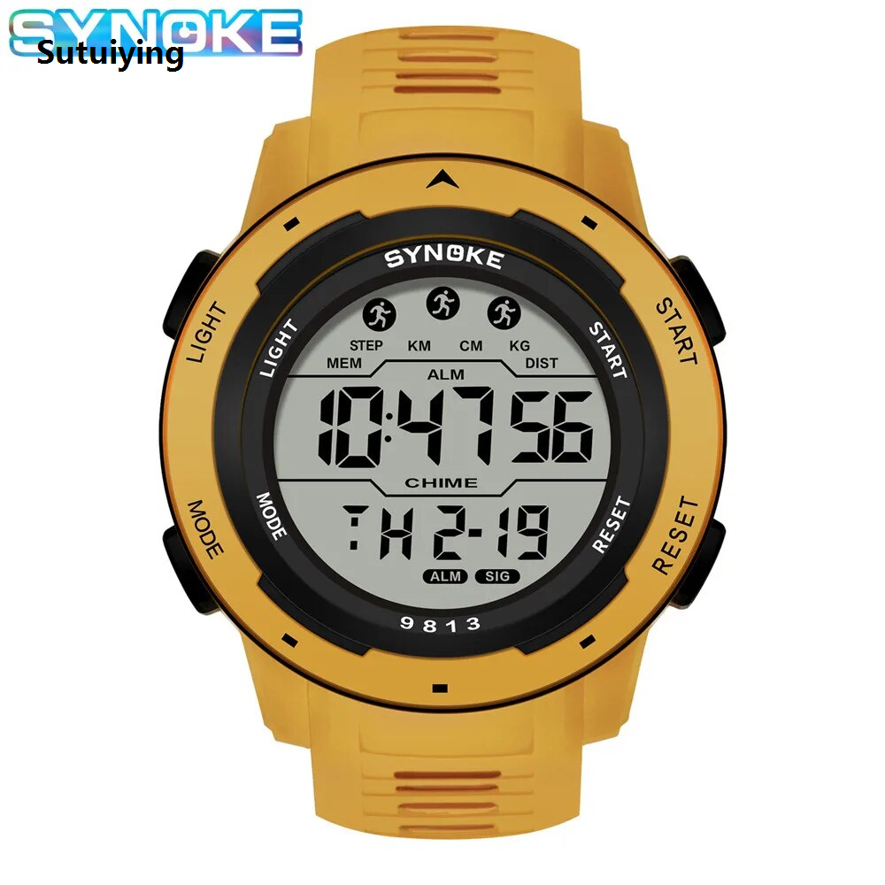 【New Trend】Sutuiying Luxury SYNOKE Belt Watch Men Outdoor Sports Multifunctional Waterproof Large Screen Display Luminous LED Digital For Men Fashion