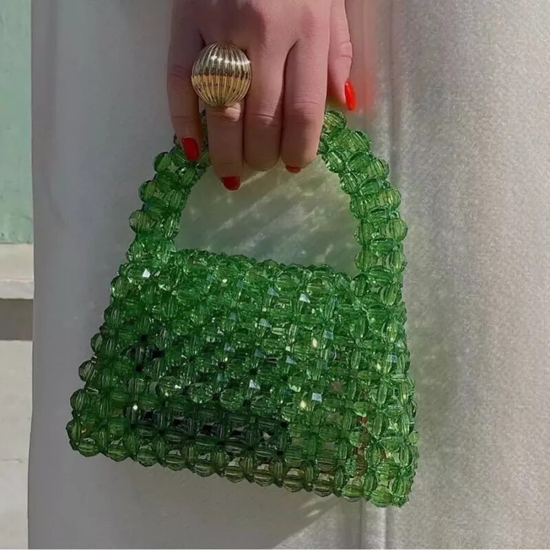 HOT transparent bag Pearl Bag Clear Acrylic Crystal Stone Bead Box Totes Designer Brand Handbag Women Handmade Summer Party Small Bucket Purse