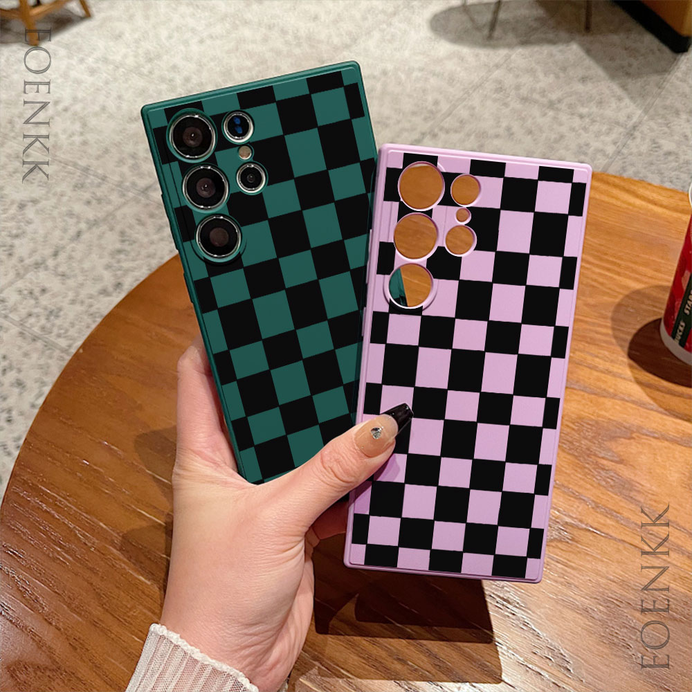 HOT Simple Black Plaid Pattern Phone Case For Samsung Note10 20 Lite Pro Galaxy S25 S24 S23 S22 S21 S20 Ultra FE Plus Silicone Cover