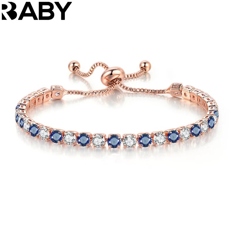 NEW 925 Sterling Silver 18K Rose Gold Multicolor Zircon Chain Bracelets For Women Lady Wedding Rainbow Crystal Charm Jewelry