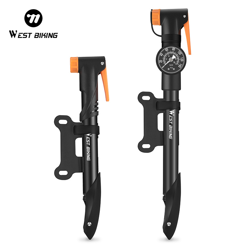 WEST BIKING Portable Bike Pump with Guage 120PSI High Pressure Hand Pump Lightweight Air Inflator for Bike/E-Bike/Motocycle/Cars Fit AV/FV