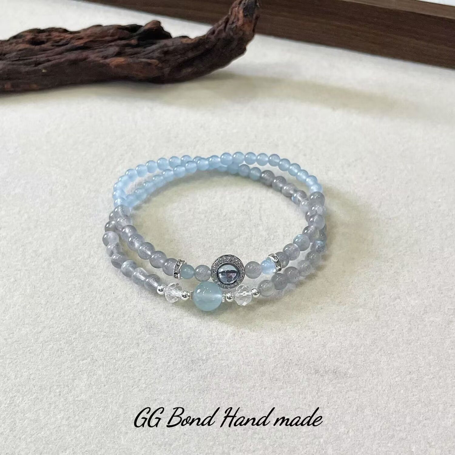 [ First Encounter ] Gray Moonlight Aquamarine Double Circle Bracelet for Women, Emotional Relief, Niche Design, Best Friend Bracelet, Ancient Style