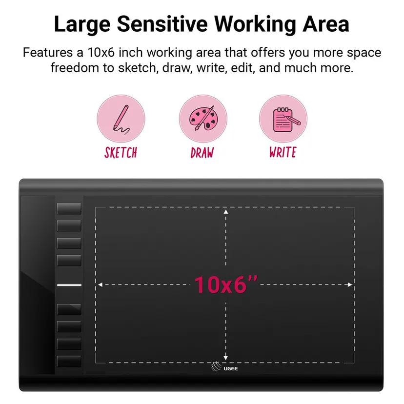 UGEE M708 10X6 Inches Graphics Tablet Digital Drawing Tablets with Battery-free 8192 Passive Stylus Work on Android Windows Mac
