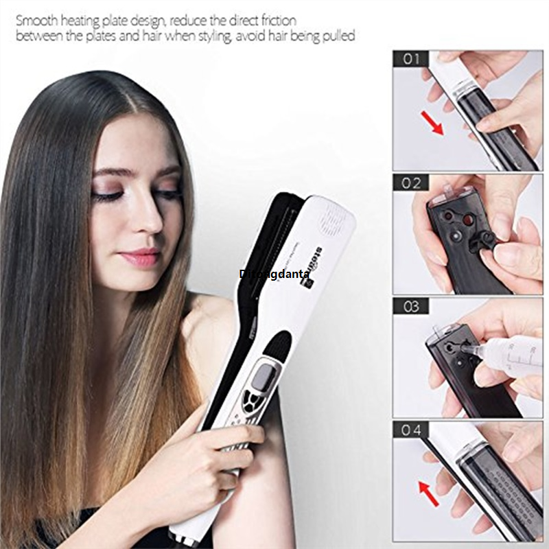 Black European Detachable Steam Iron Steam Salon Professional Hair Straightener Ceramic with Comb Plug