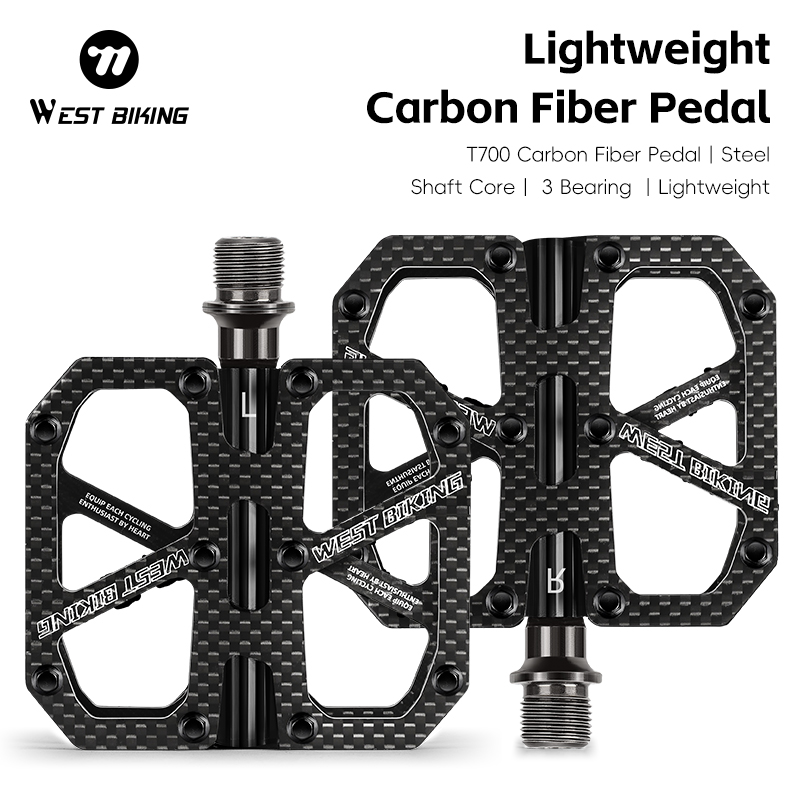 WEST BIKING T700 Carbon Fiber Bicycle Pedals Lightweight Anti-Slip Flat Design with 3 Sealed Bearings for MTB and Road Bikes