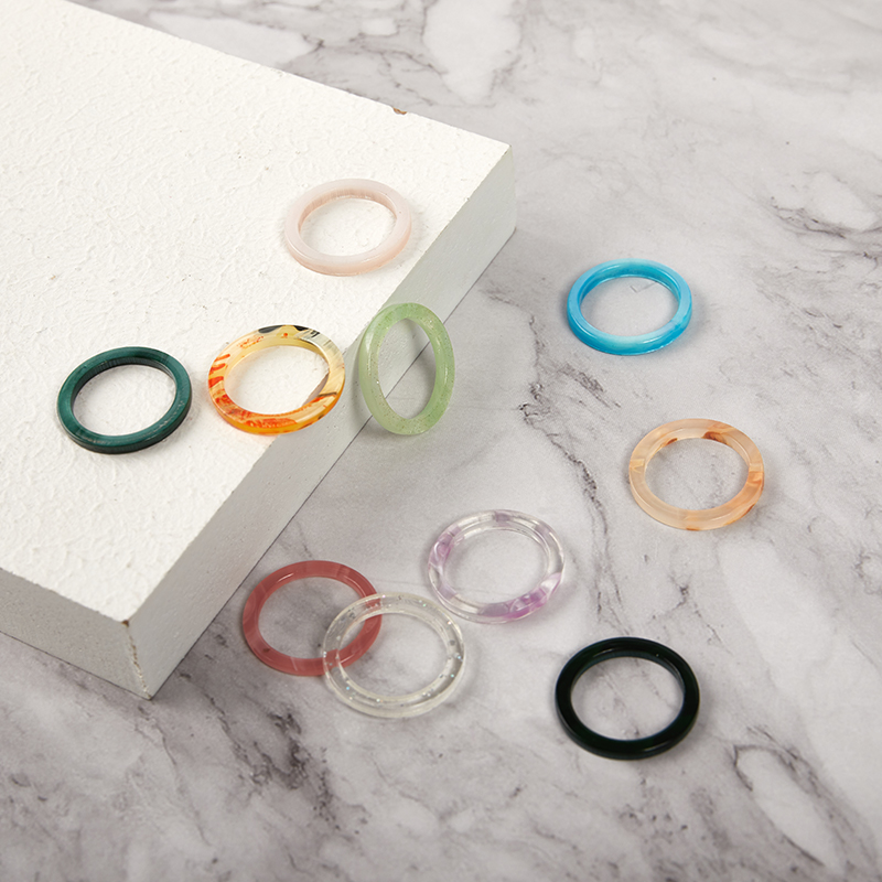 【Sleek】 10 Pcs/Lot Mixed Color New Trendy Korean Simple Colorful Resin Finger Rings Set Mystic