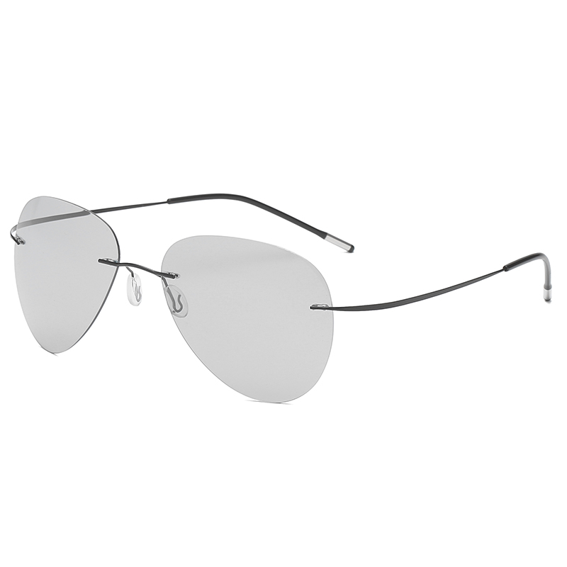 HOT Pilot Rimless Titanium Polarized Sunglasses Men Vintage Ultralight Brand Designer Frameless Grey Photochromic Sun Glasses Women