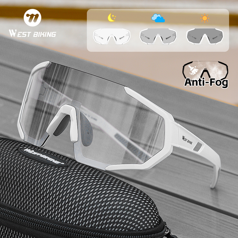 WEST BIKING Photochromic Sunglasses Men Anti-Fog Safety Goggles Cycling Sport Glasses Lightweight TR-90 Outdoor UV400 Eyewear