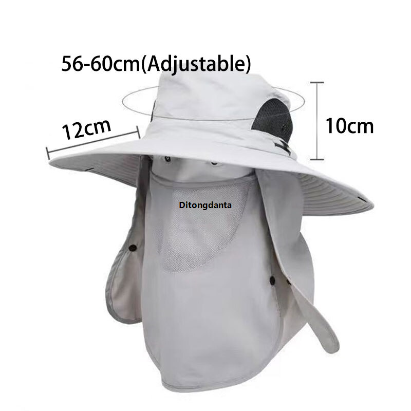 Casual hiking, foldable protective sunscreen, fishing, outdoor adjustable cap, with face shield, UV breathable, men's and women's camping cap