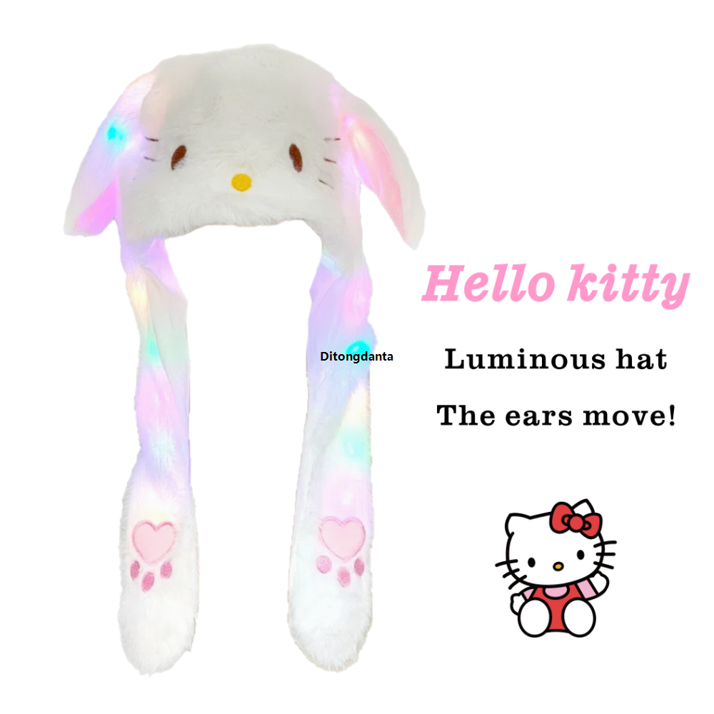 HOT Props, cosplay, cartoon fluff, funny hat, move, KittyHello, cute, excellent brand, black beauty, with ears, glowing, cute stitching, LED plush jumping hat