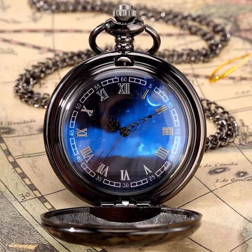【Endless Surprises】Pocket Watch Retro Roman Flip Classic Men and Women Creative Necklace Quartz Large