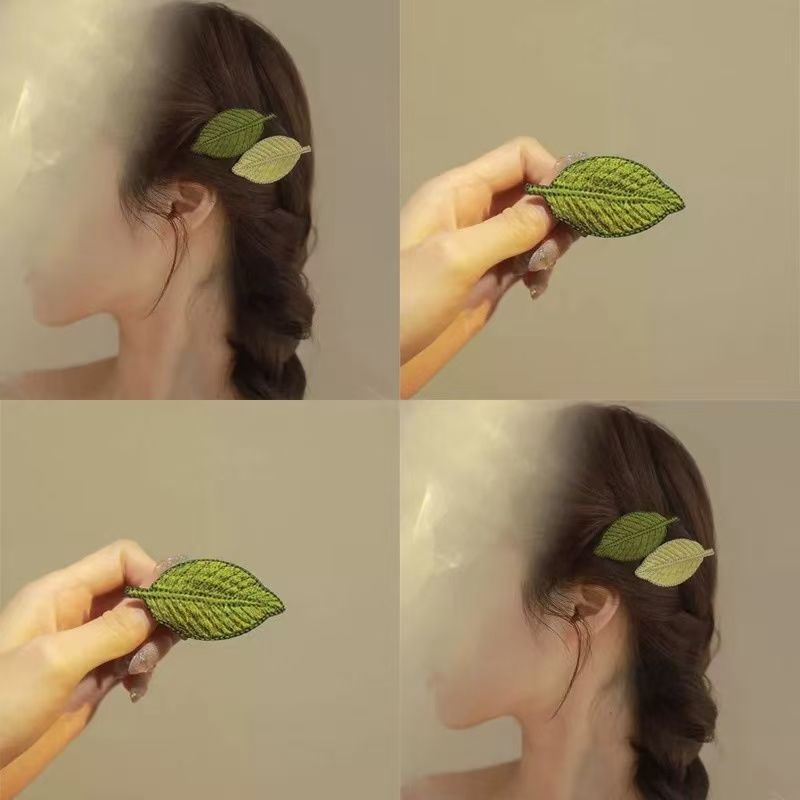 Green Leaf Hair Clip 2025 New Side Bangs Simple Mori Style Small Leaf Hair Clip Back of Head Hair Accessory