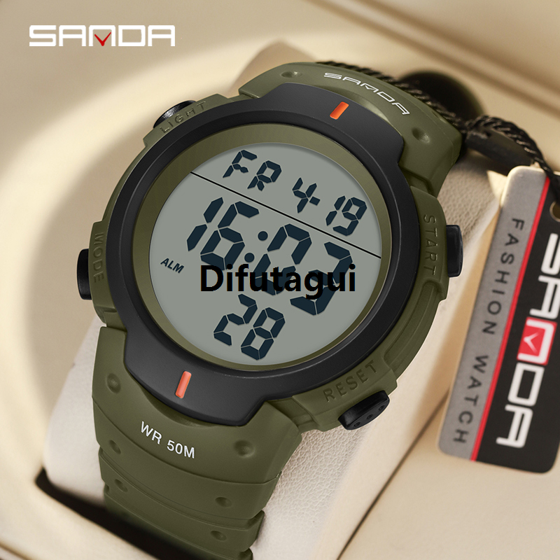 【Popular】Difutagui SANDA Men's Watches Waterproof Sports Stopwatch Chronograph Watch Portable For Male LED Electronic Digital Wristwatches Relogio Masculino