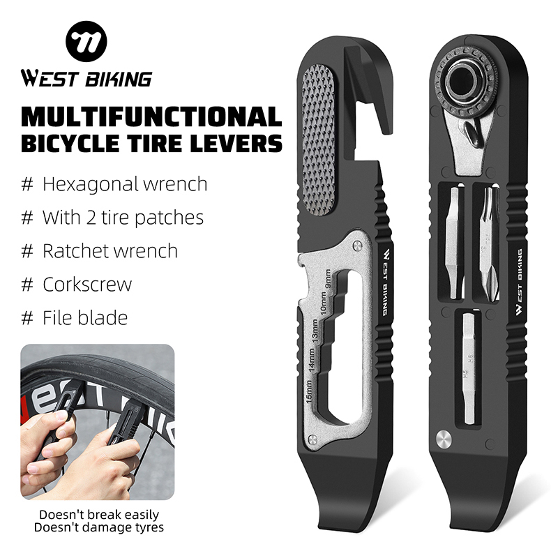 WEST BIKING Multifunctional Bicycle Tire Levers Mini MTB Repair Tool Kit Bicycle Hex Spoke Allen Wrench Repairing Ratchet Tool
