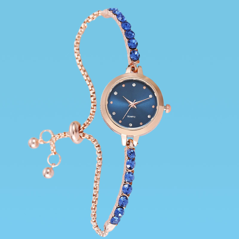 【Popular】Quartz dial beads fashion diamond ladies out pull new free big bracelet ladies watch color delicate diamond set watch
