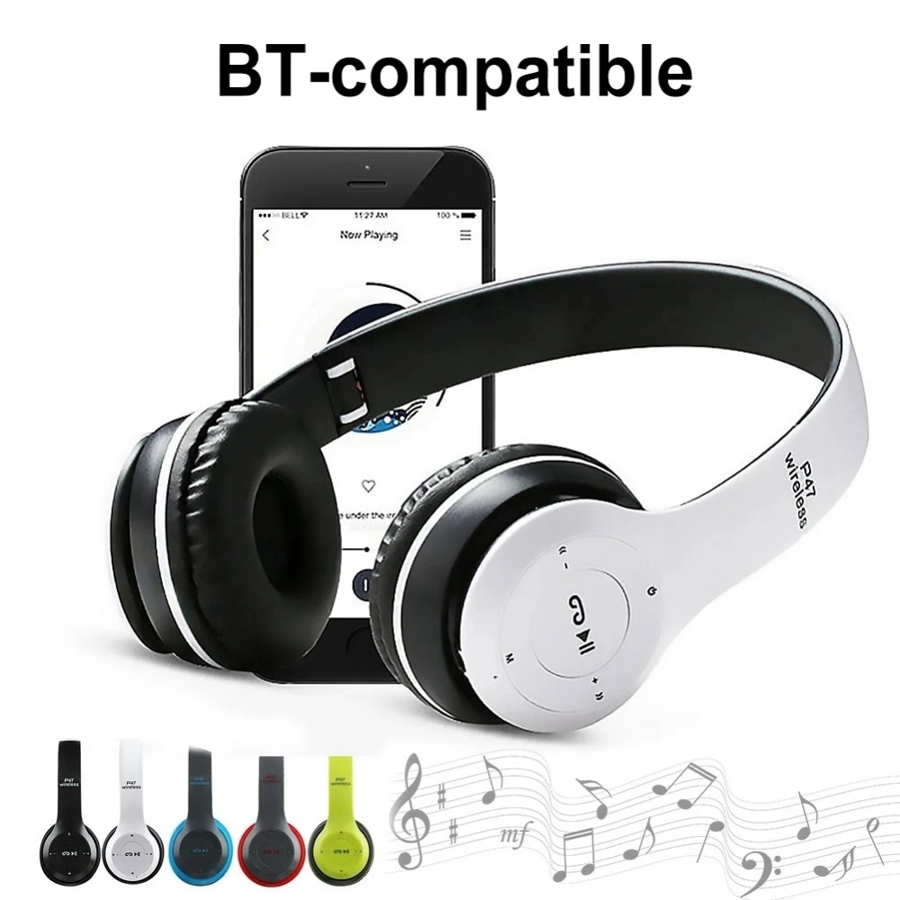 HOT Can mobile phone, TV, suitable for smart music stereo ear hi-fi sound, P47 wireless bluetooth headset, with microphone, foldable headphones, bass, games