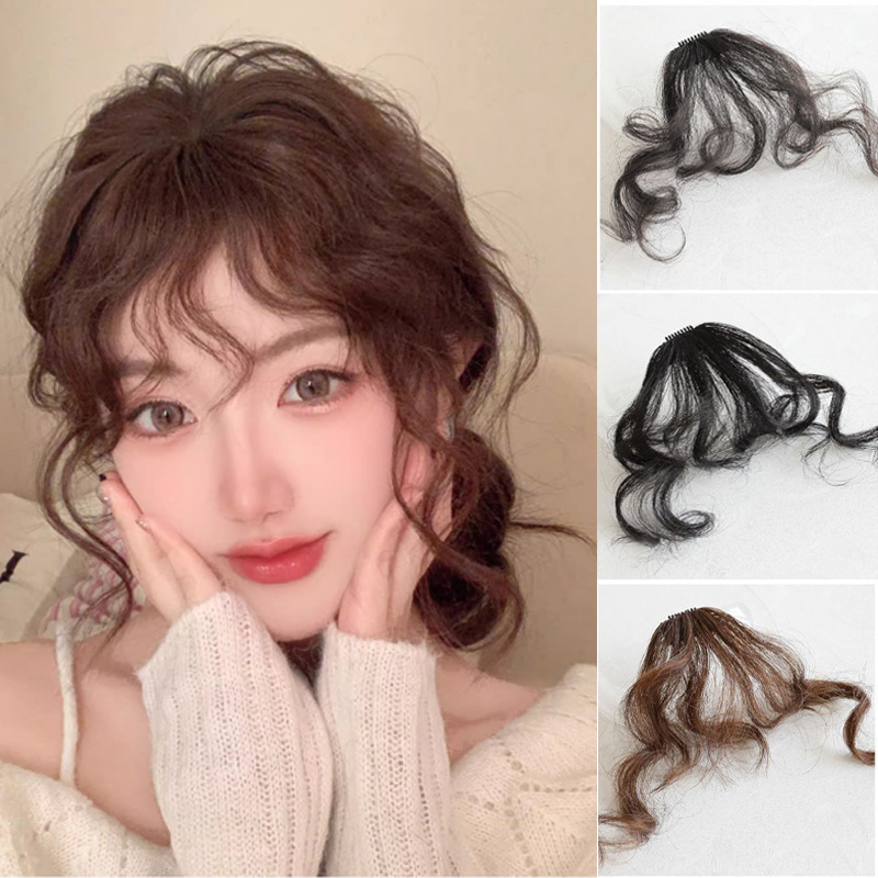 【Hot New Release】 Fashion Air Bangs Hair Extension Comic Style Fringe Natural Fuffy Clip Curly In Front Fringe Hair Extension Wig Piece YINGYING