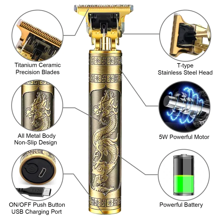 New style T9 Vintage Rechargeable Hair Trimmer and Shaver | Professional Electric Hair Clipper for Men and Boys | Dual-Function Trimmer and Shaver for Precise Grooming | Ideal for Barbers or Home Use with Long-Lasting Rechargeable Battery and Sh