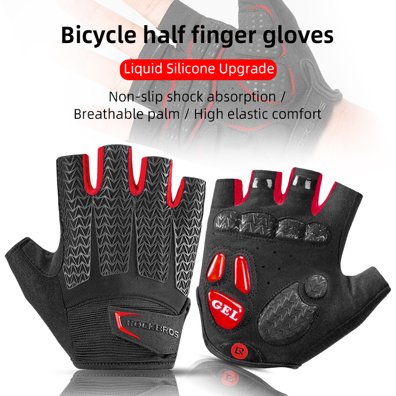 ROCKBROS Bicycle Gloves Motorcycle Fitness Shockproof Fingerless Gloves Anti-slip Mtb Cycling Half Short Finger Gloves