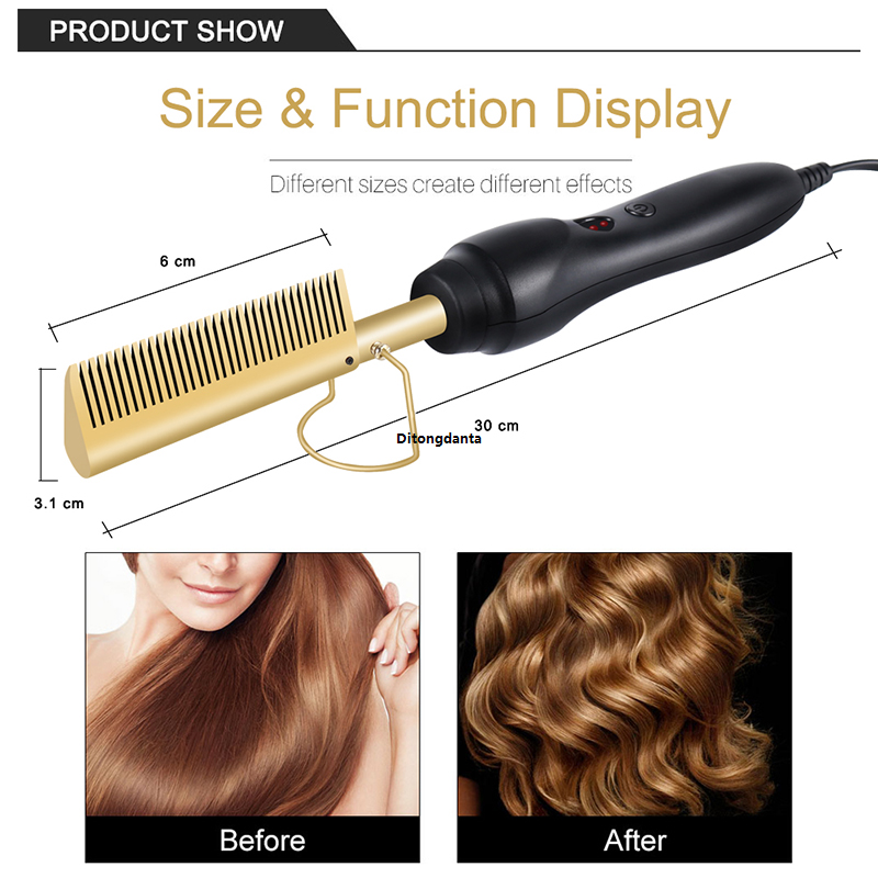 Comb Hair Comb Electric Hot Metal Professional Hot Comb Copper Straightening Comb Brush Straight Hair