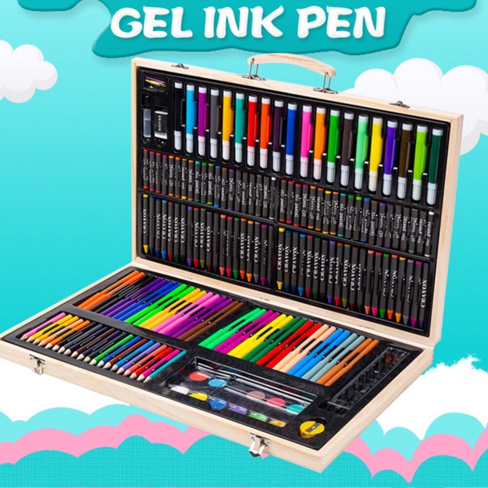 180pcs Wooden Box Color Pen Set Children's Painting Watercolor Pen Multi-color Puzzle Birthday Gift
