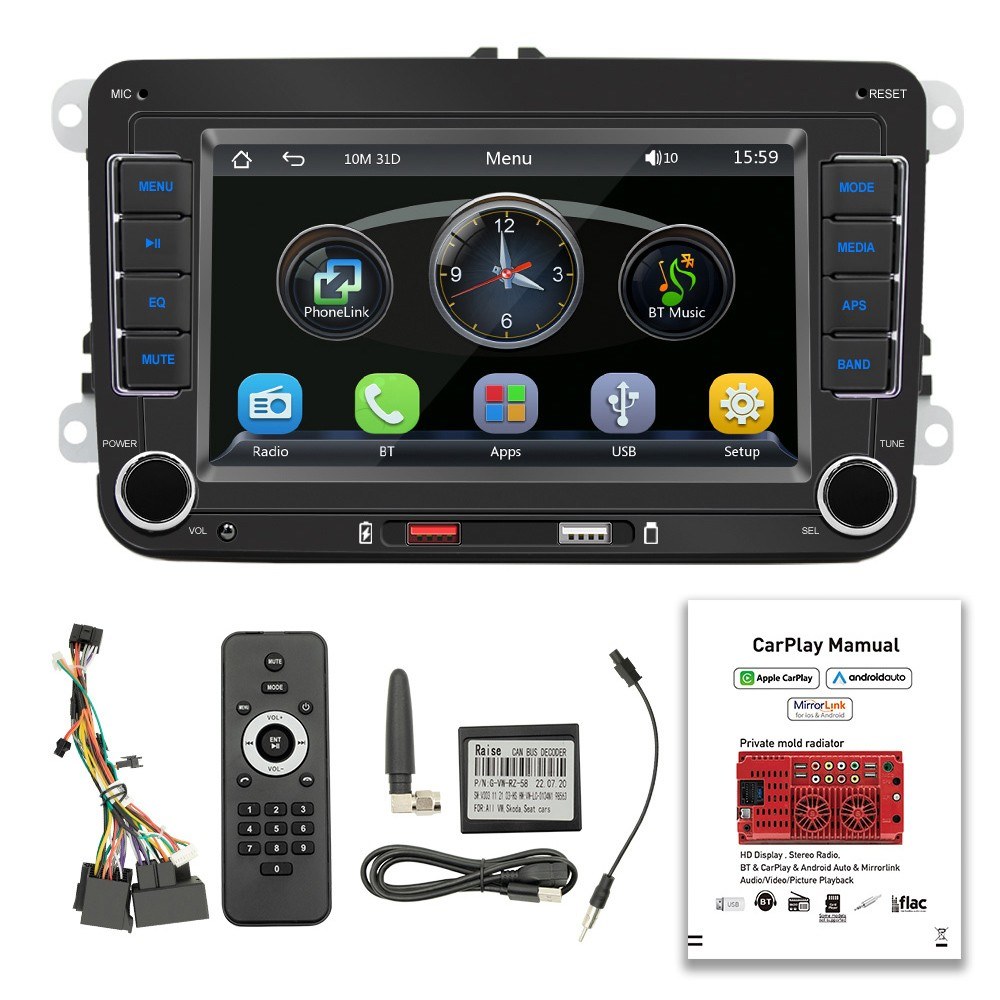7 Inch Car Stereo MP5 Player Touchcreen BT AM/FM Radio Receiver with Android Auto Carplay