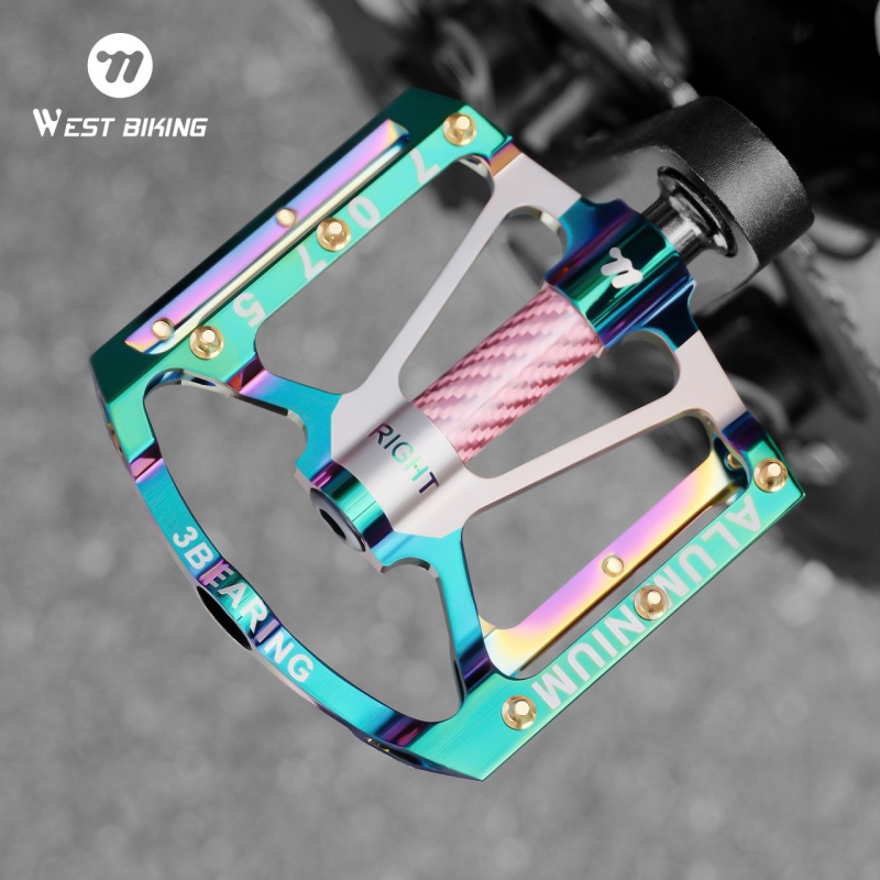 WEST BIKING Electroplated Aluminum Alloy Pedals MTB Road Bicycle Pedals Multi-Color Anti Slip Waterproof Three Bearing Pedals