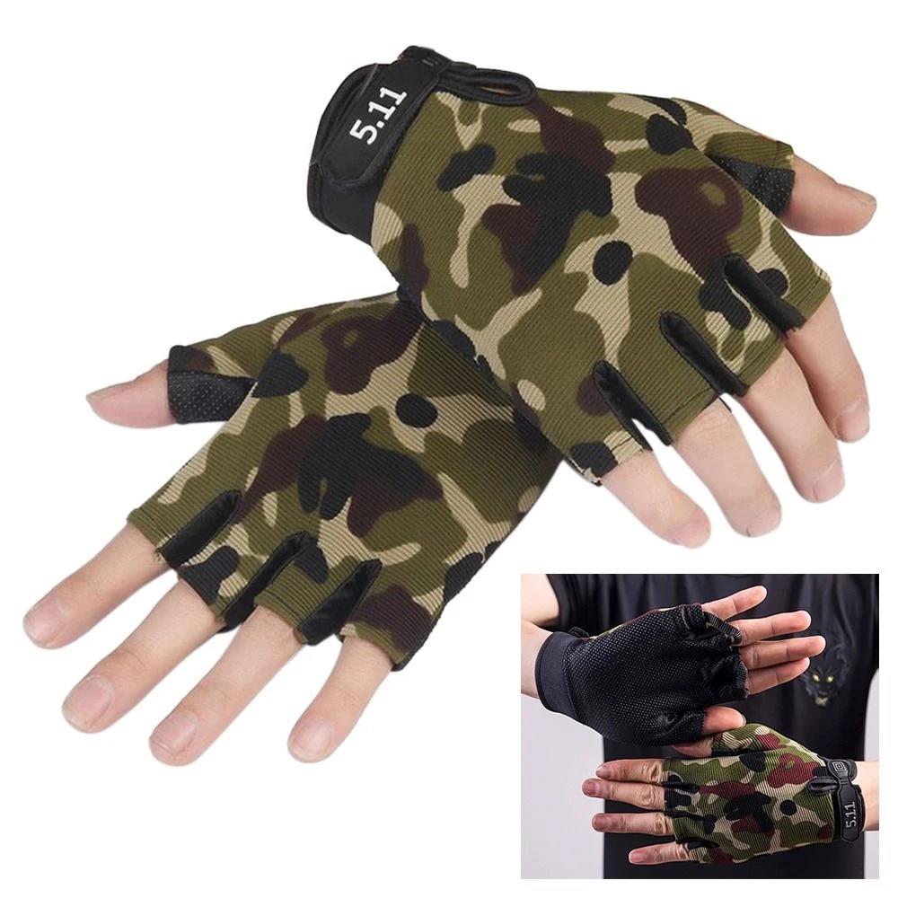 HOT 1Pair Fingerless Sports Gloves, Men Women Cycling Gloves, Anti-Slip Breathable Motorcycle Mountain Bike Gloves Workout Gloves