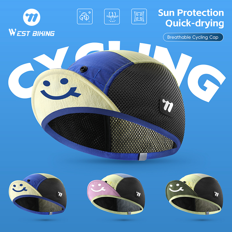 WEST BIKING Cycling Caps Foldable Brim Reflective Smiley Breathable Sports Running Caps Water Repellent Bike Helmet Lining Hats