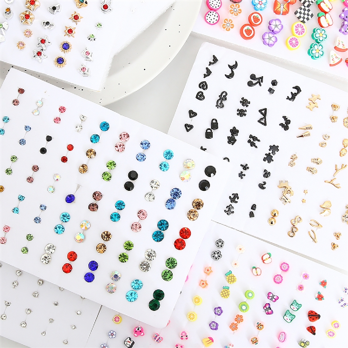 【Exclusive Offer】 50 Pairs Mixed Styles Rhinestone Geometric Plastic Stud Earrings Set Sparkling Jewelry for Women and Girls
