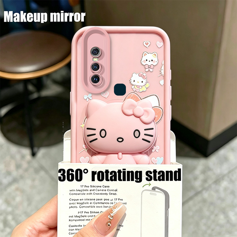 PBZZ Case for VIVO V15 phone casing back cover Softcase Silicone shockproof Cover new design aesthetic with holder cute pink cat for girls JTTYKTM1